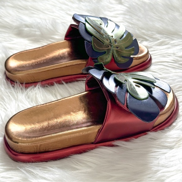 Farm Rio Bronze And Blue Monstera Anatomic Slide Sandal Size 10 - Picture 6 of 14